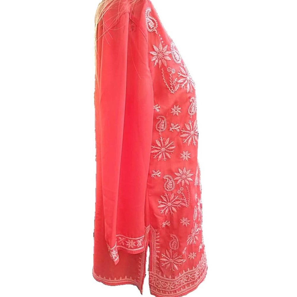 Antonio Melani Hippie Boho Tunic Size S Embroidered Deep Orange Art-To-Wear - Picture 4 of 5